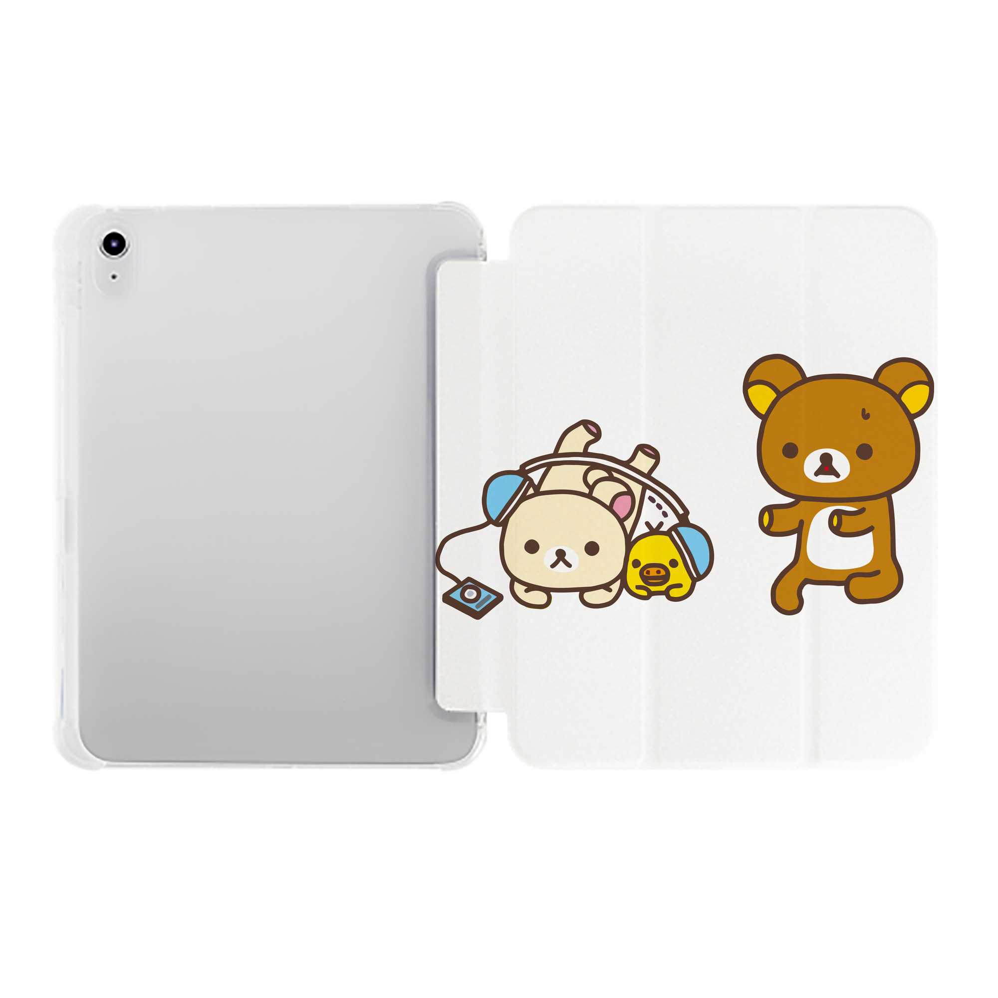 （画像用） リラックマ リラックマ キイロイトリ Rilakkuma Korilakkuma Kiiroitori IPad ケース ペン収納付き 三つ折りスタンド PUレザー×シリコン 対応機種9.5/10.5/10.9インチ